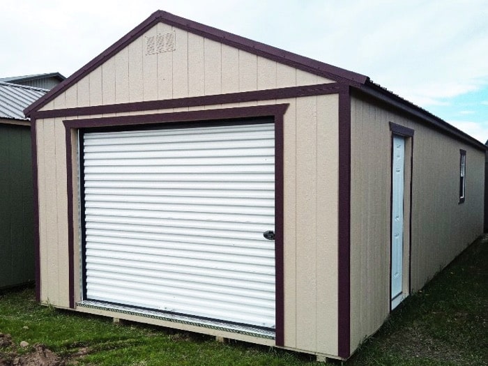 tan garage with side door