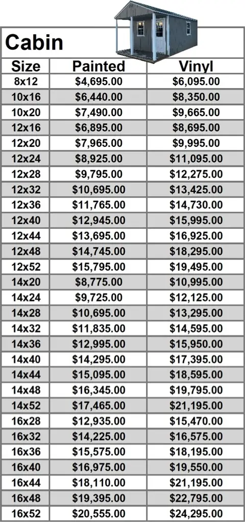Cabin Pricing