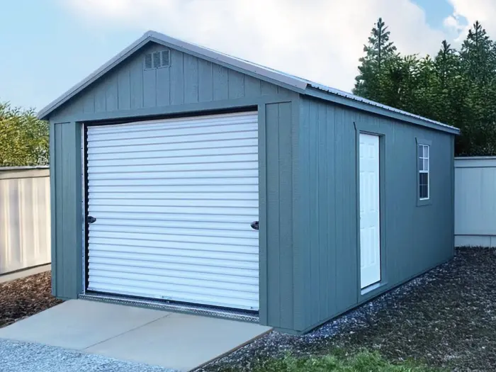 tan garage with side door