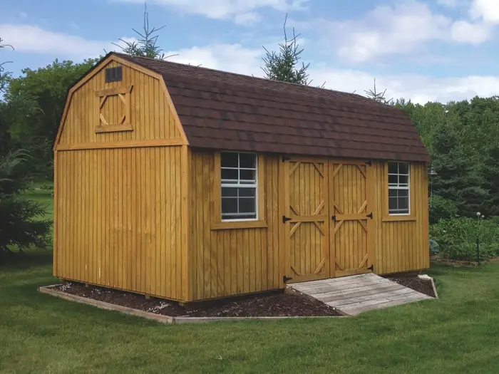 vinyl sided lofted garden shed
